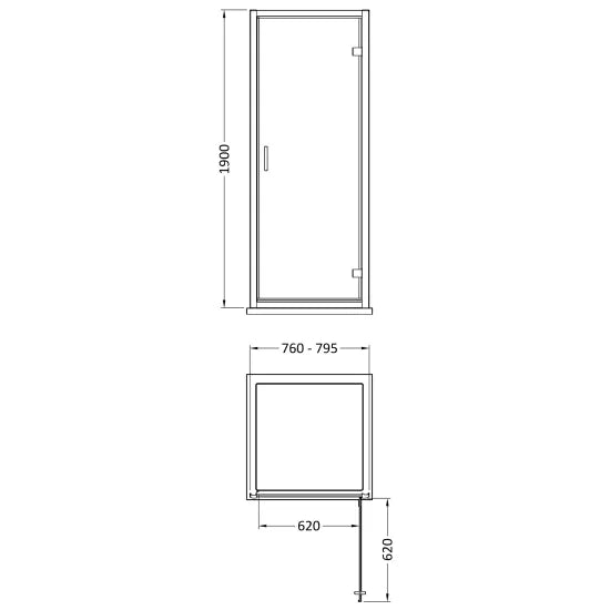 Nuie 1900 x 800mm Hinged Shower Door