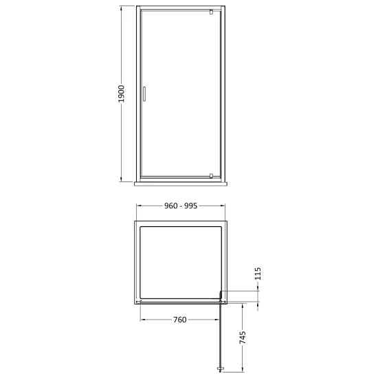 Nuie 1900 x 1000mm Pivot Shower Door