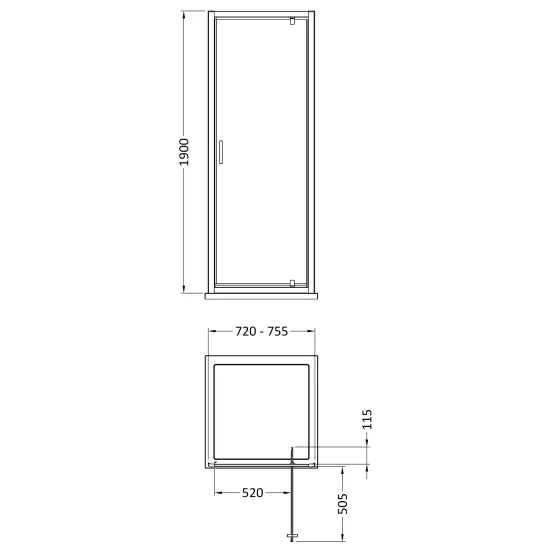 Nuie 1900 x 760mm Pivot Shower Door