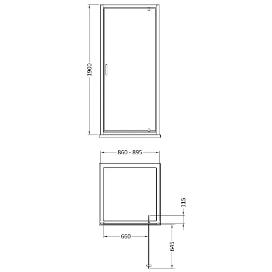 Nuie 1900 x 900mm Pivot Shower Door