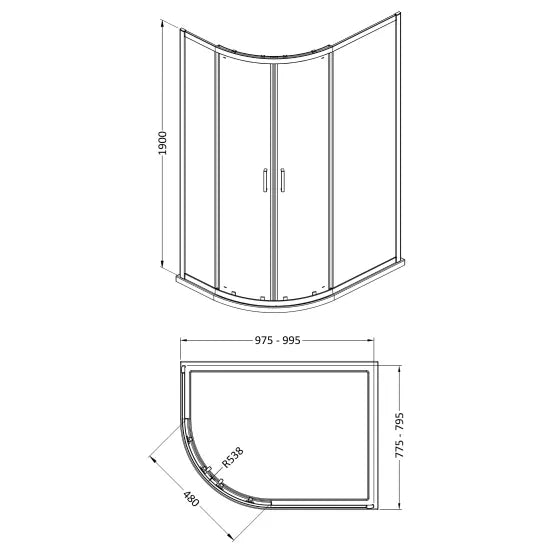 Nuie 1900 x 1000 x 800mm Offset Quandrant Shower Enclosure