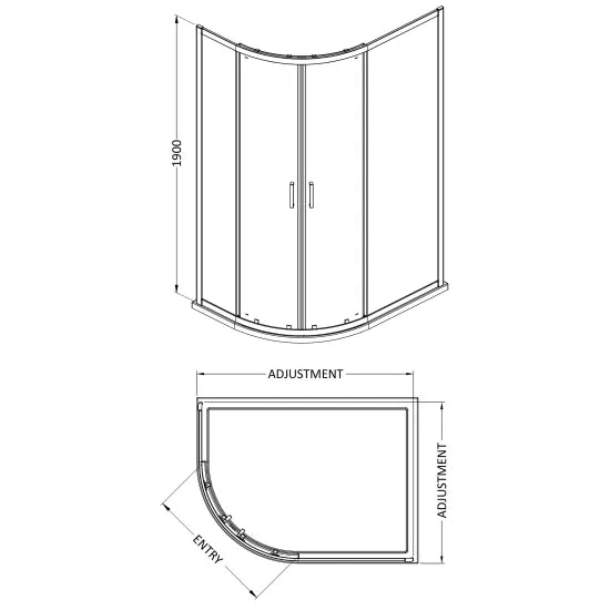 Nuie 1900 x 1000 x 800mm Offset Quandrant Shower Enclosure