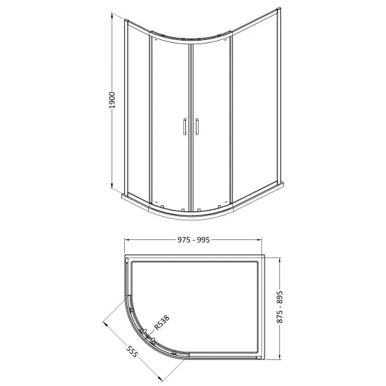 Nuie 1900 x 1000 x 900mm Offset Quandrant Shower Enclosure