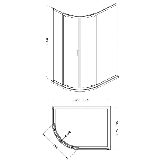 Nuie 1900 x 1200 x 900mm Offset Quandrant Shower Enclosure