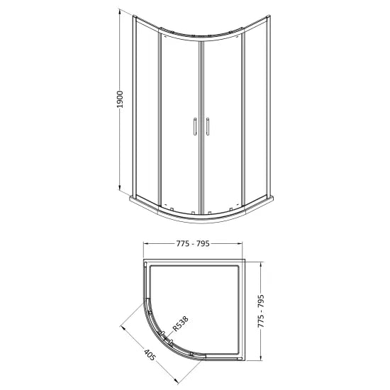 Nuie 1900 x 800 x 800mm Quandrant Shower Enclosure
