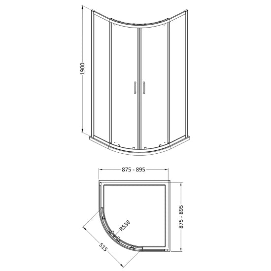 Nuie 1900 x 900 x 900mm Quandrant Shower Enclosure