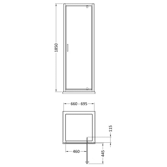 Nuie 1850 x 700mm Pivot Shower Door