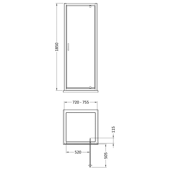 Nuie 1850 x 760mm Pivot Shower Door