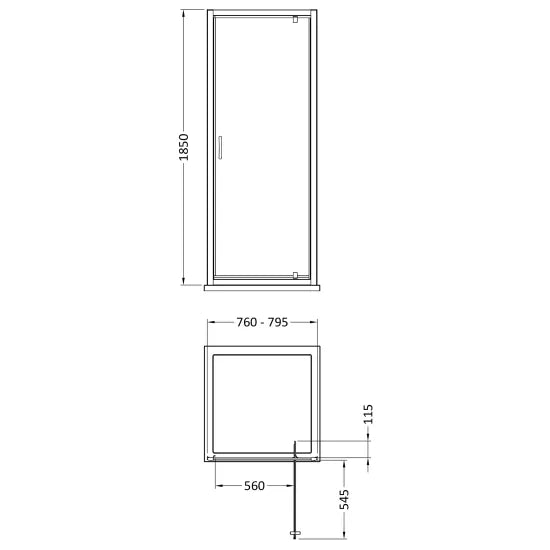 Nuie 1850 x 800mm Pivot Shower Door