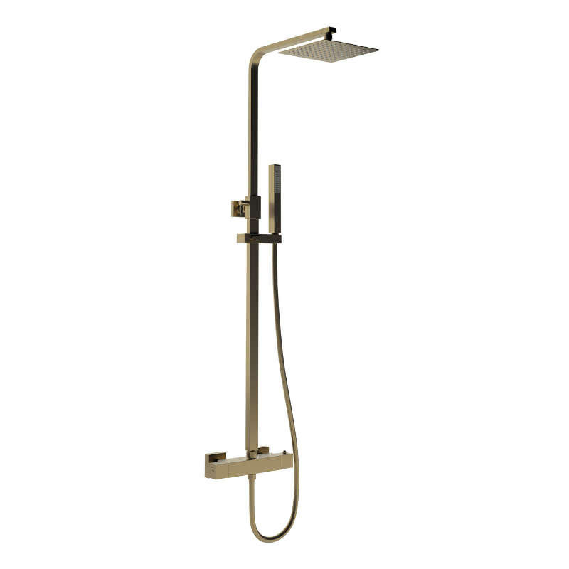 Square Thermostatic Bar Mixer Shower - Brushed Bronze