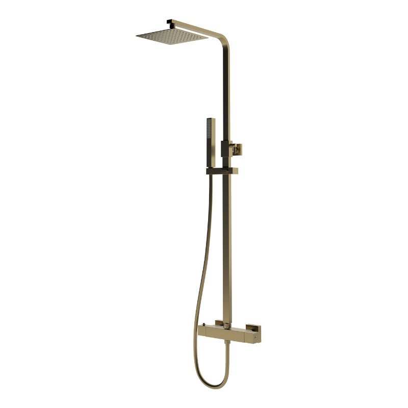 Square Thermostatic Bar Mixer Shower - Brushed Bronze