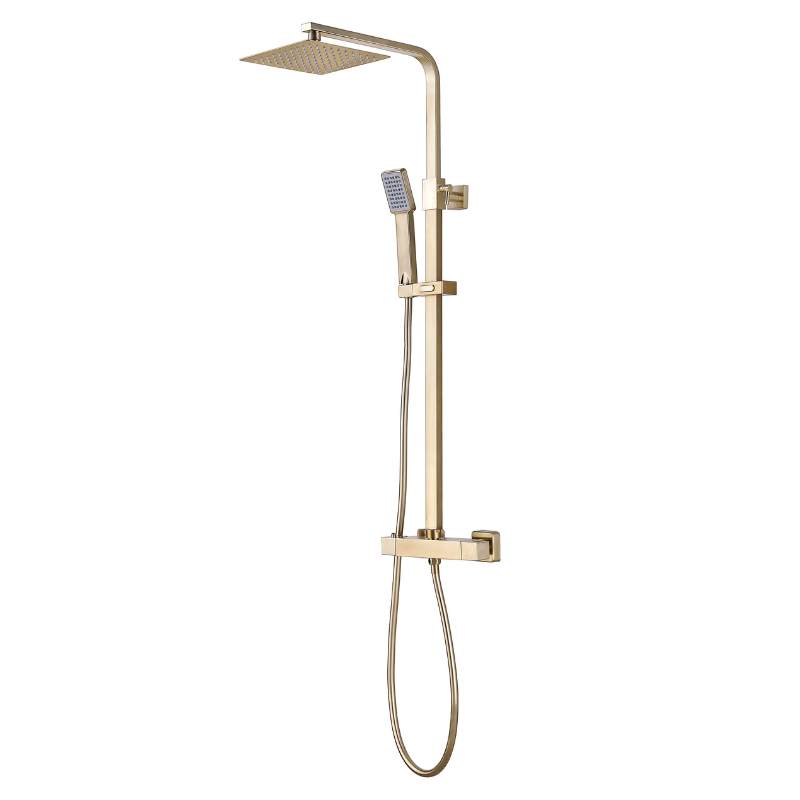 Square Thermostatic Bar Mixer w/Riser Kit - Brushed Brass