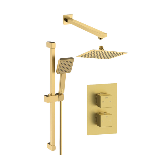 square two outlet shower valve with riser overhead kit brushed brass, Alessio, Mixer Showers, Showers, 1