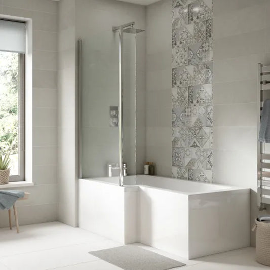 nuie 1700mm left hand square shower bath setsbath05, Baths, Shower Baths, Square Shower Baths, Nuie, 1