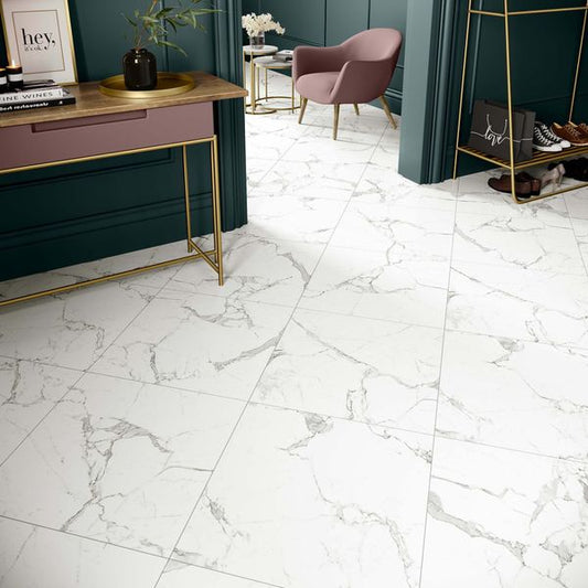 Versailles Carrara Marble Effect Matt Tiles 600x600mm