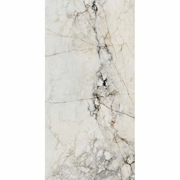 Balance Stone polished marble-effect tiles, 1200x600mm, suitable for floors and walls. Made from porcelain with a sleek white finish.