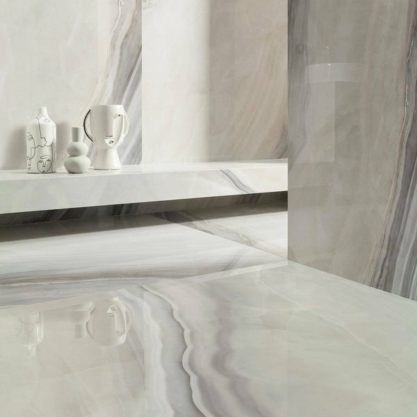 White Opal Polished Marble Effect Tiles 1200x600mm