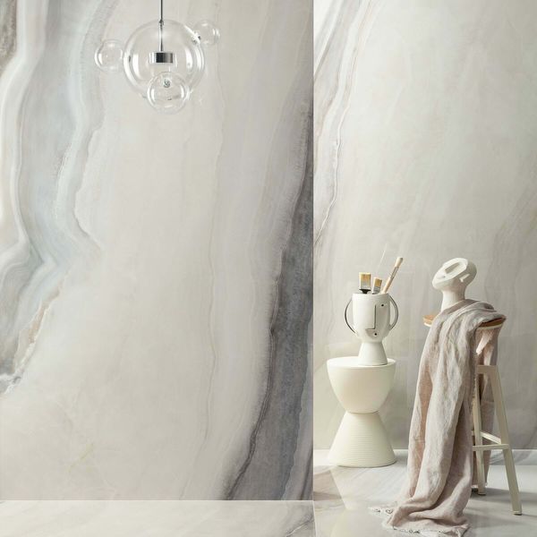 White Opal Polished Marble Effect Tiles 1200x600mm