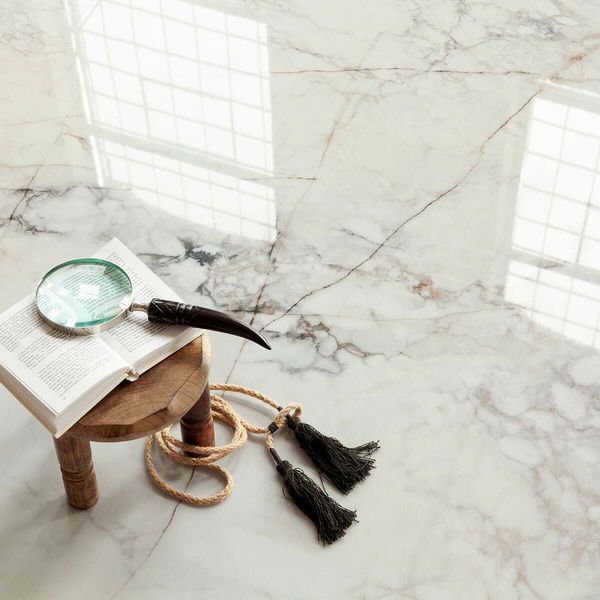 Balance Stone polished marble-effect tiles, 1200x600mm, suitable for floors, walls, porcelain, and available in white.