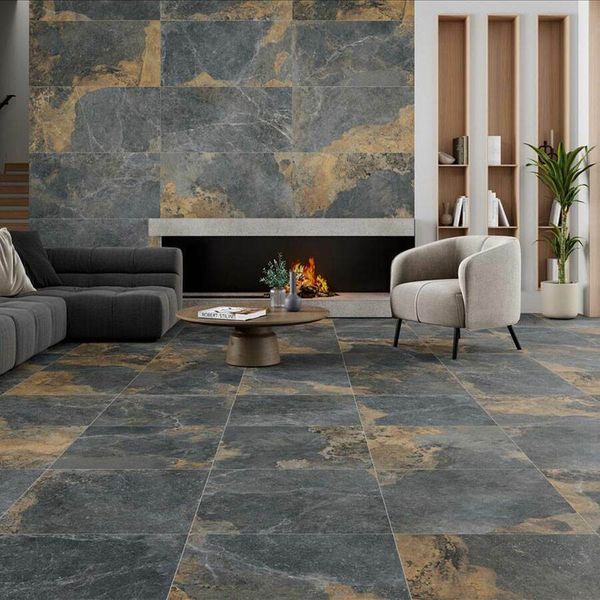 Strato Natural Rustic Black Slate Effect Matt Sparkle Tiles 600x600mm