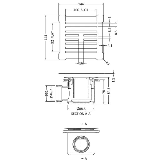 Nuie Square Shower Waste Chrome Top