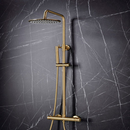 core brushed brass round rigid riser shower, Scudo, Mixer Showers, Showers, 1