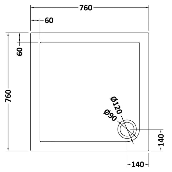 Nuie Square Shower Tray 760 x 760mm