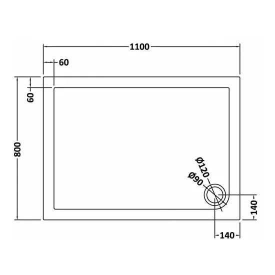 Nuie Rectangular Shower Tray 1100 x 800mm