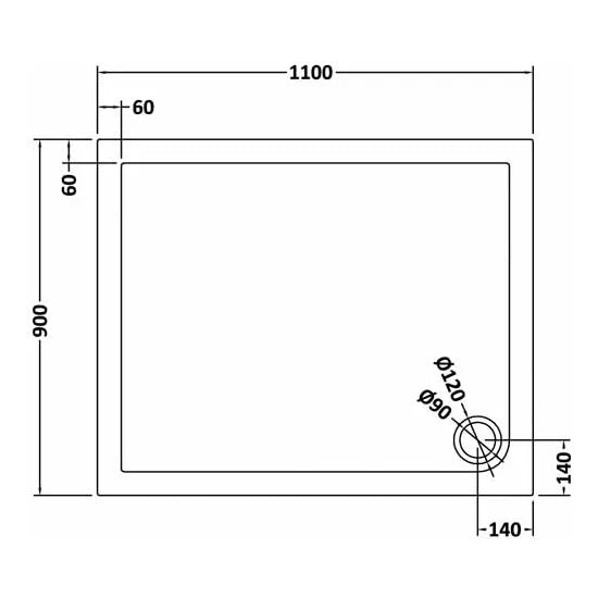 Nuie Rectangular Shower Tray 1100 x 900mm