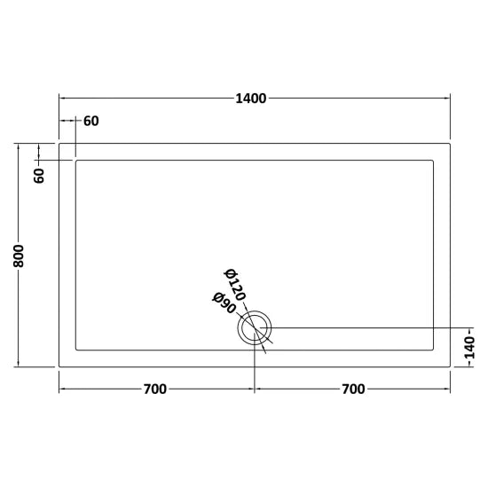 Nuie Rectangular Shower Tray 1400 x 800mm