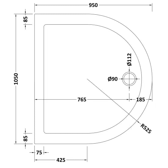 Nuie D Shaped Shower Tray 1050 x 950mm