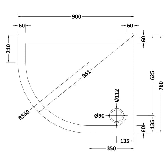 Nuie Offset Quadrant Shower Tray LH 900 x 760mm