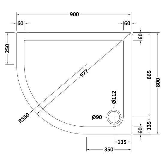 Nuie Offset Quadrant Shower Tray LH 900 x 800mm