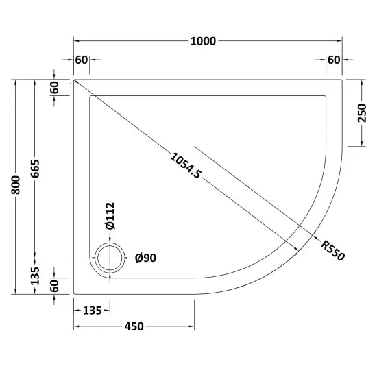 Nuie Offset Quadrant Shower Tray RH 1000 x 800mm