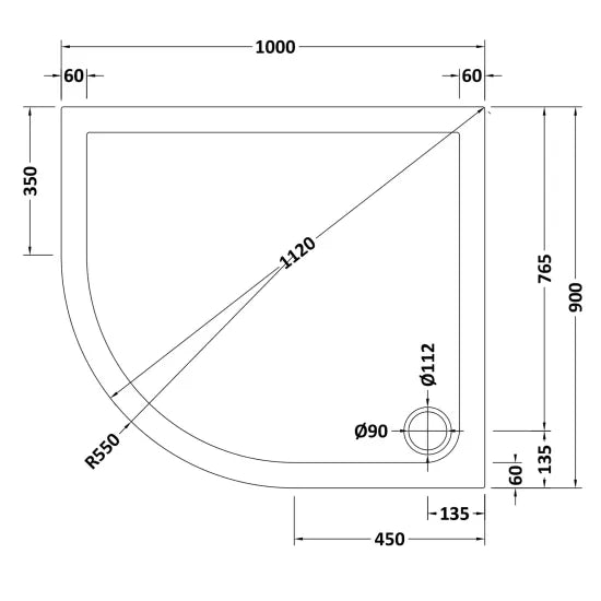 Nuie Offset Quadrant Shower Tray LH 1000 x 900mm