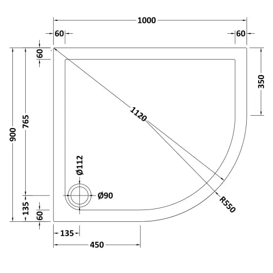 Nuie Offset Quadrant Shower Tray RH 1000 x 900mm