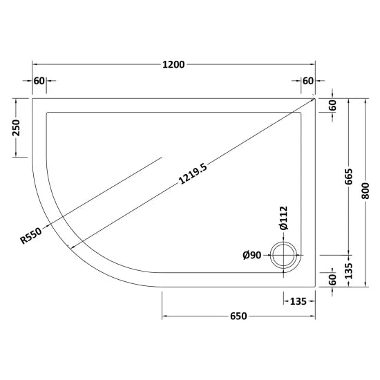 Nuie Offset Quadrant Shower Tray LH 1200 x 800mm