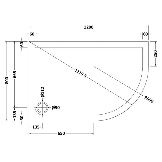 Nuie Offset Quadrant Shower Tray RH 1200 x 800mm