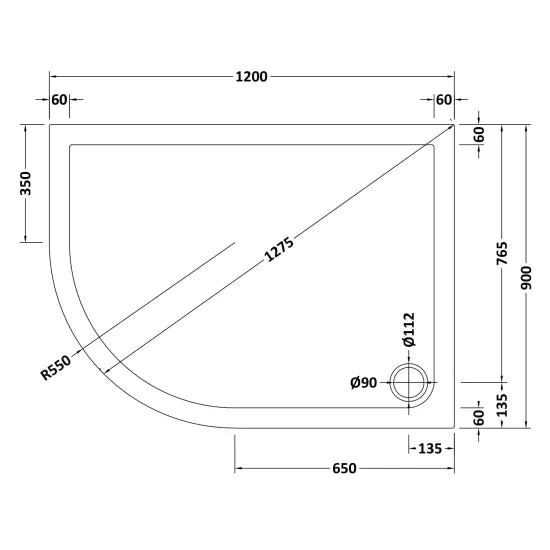 Nuie Offset Quadrant Shower Tray LH 1200 x 900mm