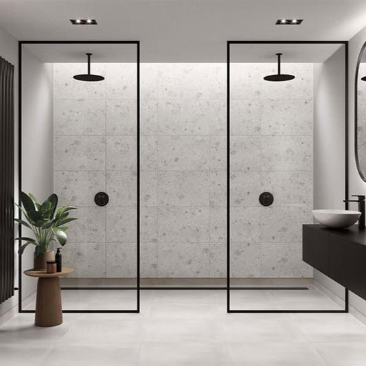 Multipanel White Terrazzo Tile Effect Shower Panel