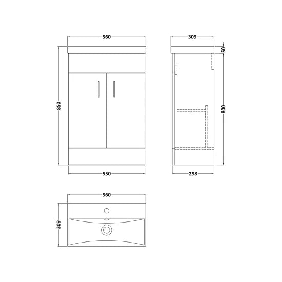 Eden 550mm Floor Standing Cabinet & Thin-Edge Basin 3 Colour Options