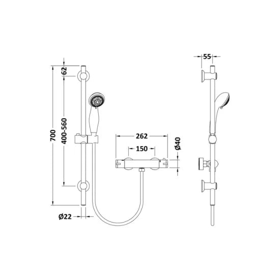 Nuie Choice Round Bar Valve and Slider Rail Kit - Chrome