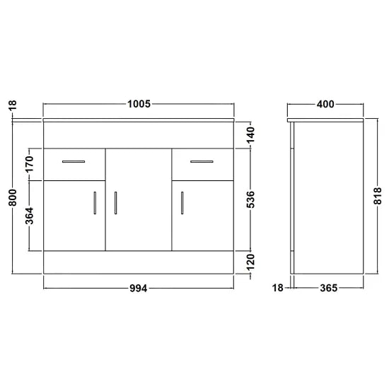 Nuie Eden 1000mm Floor Standing Cabinet & Mid Edge Basin