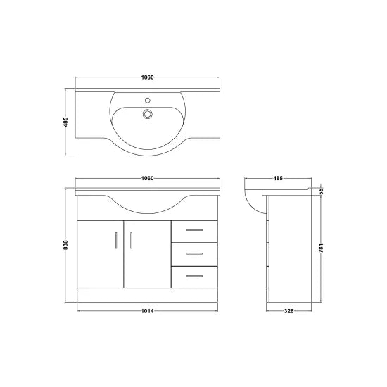 Nuie Mayford 1050mm Floor Standing Cabinet & Round Basin