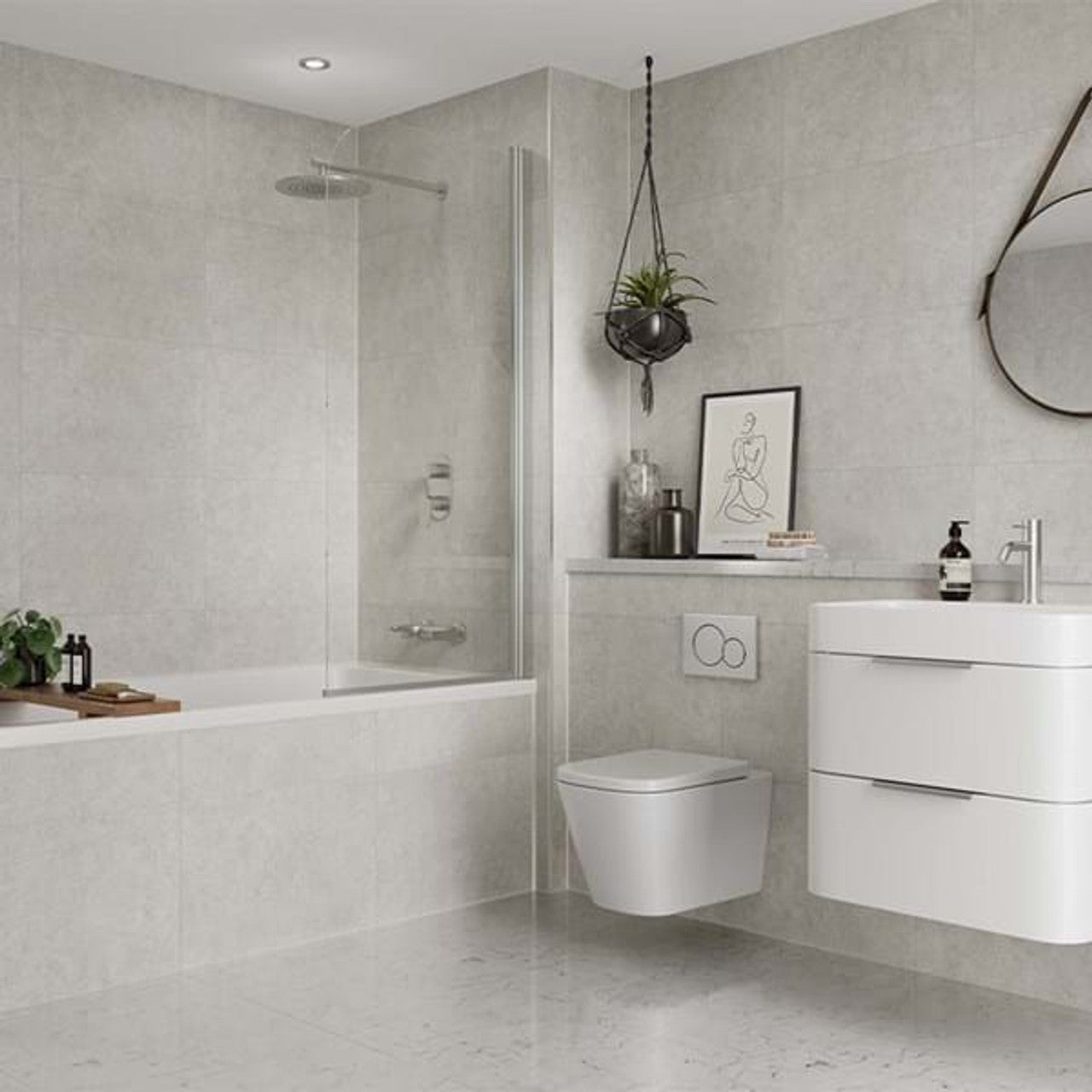 Multipanel White Mineral Tile Effect Wet Wall Shower Panel