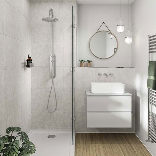 Multipanel White Mineral Tile Effect Shower Panel