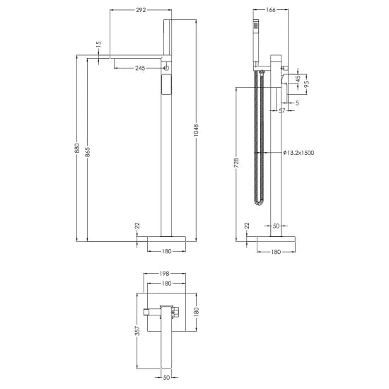 Nuie Freestanding Bath Shower Mixer with Kit