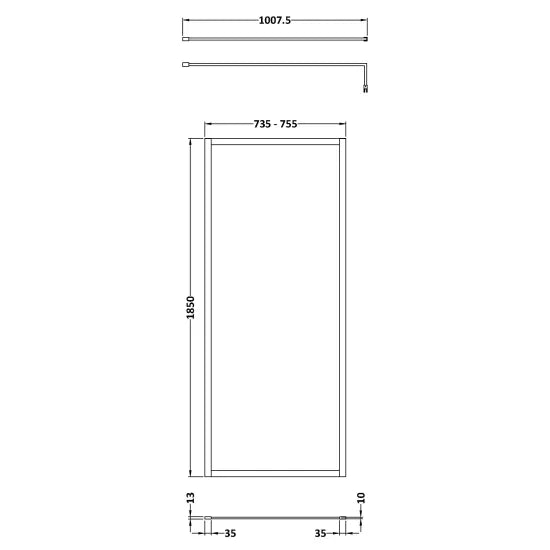 Nuie Full Outer Frame Wetroom Screen 1850x760x8mm