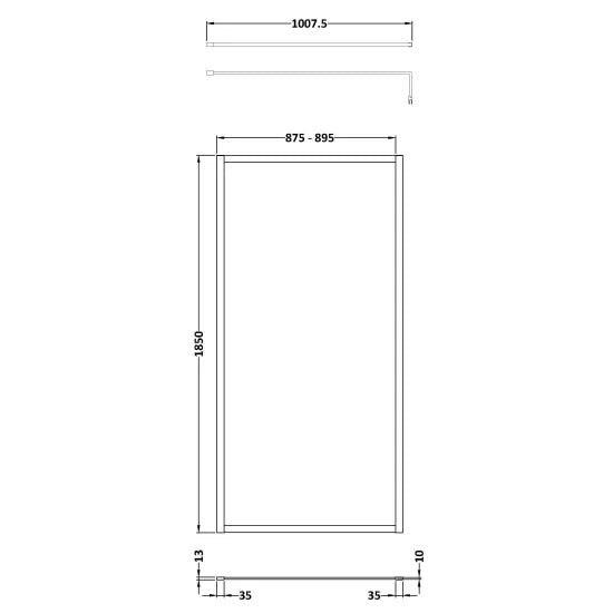 Nuie Full Outer Frame Wetroom Screen 1850x900x8mm