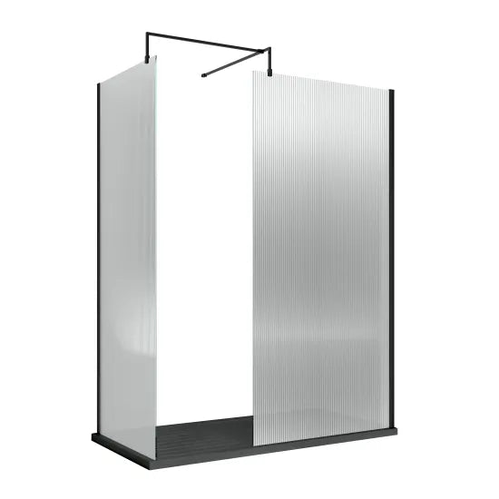 Nuie 800mm Fluted Wetroom Screen with Support Bar